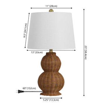 Millie 23" Modern Coastal Woven Rattan Gourd LED Table Lamp, Set of 2